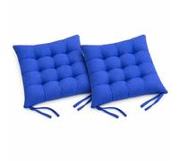 cushion mania Plain Chair Seat Pad Dining Room Garden Kitchen Chair Seat Cushions Tie On Plain - Thick Padded Square Washable Seat Pad, Comfortable Indoor Outdoor Chair Cushion (Blue, 2)