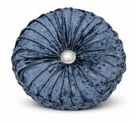 cushion mania Round Velvet Cushion - Luxury Pleated Crush Velvet Decorative Throw Pillow with Diamante Button, Soft Sofa Cushion for Living Room & Bedroom (Dark Grey)
