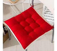 cushion mania Seat Pad Dining Room Garden Kitchen Chair Seat Cushions Tie On Plain - Thick Padded Square Washable Seat Pad, Comfortable Indoor Outdoor Chair Cushion (Red, 4)