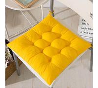 cushion mania Seat Pad Dining Room Garden Kitchen Chair Seat Cushions Tie On Plain - Thick Padded Square Washable Seat Pad, Comfortable Indoor Outdoor Chair Cushion (Yellow, 2)