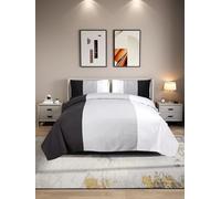 cushion mania Striped Duvet Cover Set - Luxury Modern Bedding with Pillowcases - Soft Microfibre Quilt Cover (Black/Grey/White, King)