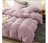 cushion mania Teddy Bear Fleece Duvet Cover Set Pillow Case Sherpa Thermal Warm Soft Bedding (Pink, King)