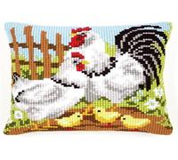 CUSHION ROOSTERS - Cross Stitch Kit: Cushion: Rooster Family - Vervaco Groves & Thames Multi One Size