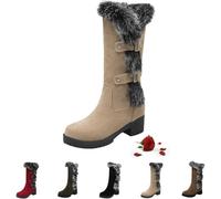 Cushion Walk Boots for Women,Snow Boots Suede Mid Calf Furry Boot Slip On Booties High Top Warm Fur Lined Winter Boots Comfortable Outdoor Anti-Slip Ankle Boot (Z0 Beige,40EU)