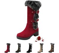 Cushion Walk Boots for Women,Snow Boots Suede Mid Calf Furry Boot Slip On Booties High Top Warm Fur Lined Winter Boots Comfortable Outdoor Anti-Slip Ankle Boot (Z0 Red,42EU)