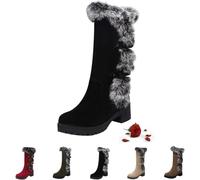 Cushion Walk Boots for Women,Snow Boots Suede Mid Calf Furry Boot Slip On Booties High Top Warm Fur Lined Winter Boots Comfortable Outdoor Anti-Slip Ankle Boot (Z0 Black,38EU)