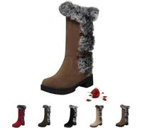 Cushion Walk Boots for Women,Snow Boots Suede Mid Calf Furry Boot Slip On Booties High Top Warm Fur Lined Winter Boots Comfortable Outdoor Anti-Slip Ankle Boot (Z0 Brown,37EU)