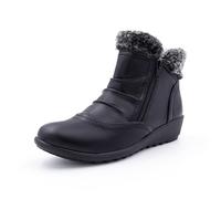 Cushion Walk EEE Extra-Wide Fit Faux Leather & Faux Fur Trimmed Double Zip Ruched Ankle Boots (4 UK, Black)