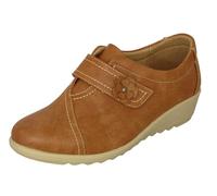 Cushion Walk EEE Extra-Wide Fit Women's Lightweight Slip-On Flat Shoes - Faux Leather Touch Fastening - Casual or Work Flats in Black, Blue, Beige & Tan, Padded Insole