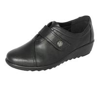 Cushion Walk EEE Extra-Wide Fit Women's Lightweight Slip-On Flat Shoes - Faux Leather Touch Fastening - Casual or Work Flats in Black, Blue, Beige & Tan, Padded Insole