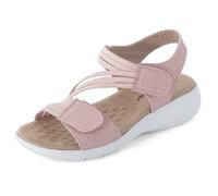 Cushion Walk Extra Wide EEE Fit Sandals for Women, Adjustable Double Touch Fastening Straps Low Wedge with Extra Thick Cushioned Insole, Ladies Comfort Strappy Summer Shoes - Size 5 UK, Pink