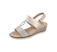 Cushion Walk Ladies Diamante Comfort Low Wide E Fit Wedge Heel Sandals (Gold, UK Footwear Size System, Adult, Women, Numeric, Wide, 6)