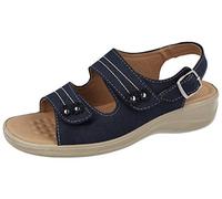 Cushion Walk Ladies Faux Suede Flower Peep Toe Sling Back Touch Close Straps Flat Low Wedge Comfort Summer Sandals Size 3-8 (Navy, 5)
