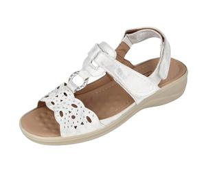 Cushion Walk Ladies Tbar Diamante Open Toe Touch Close Slingback Summer Sandals (Silver, 6)