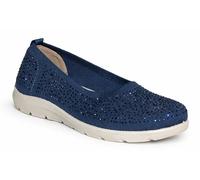 Cushion Walk Maisie Ladies Slip-on Flat Shoes, Rhinestone Embellished Knit, Low Top, Closed Toe (Navy, UK Footwear Size System, Adult, Women, Numeric, Medium, 5)