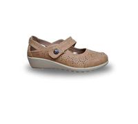Cushion Walk Wide Fit Ladies Mary Jane Comfort Shoes Womens EEE Loafer Sandals Wedge Summer Holiday Touch Strap UK 4-8 (Tan, UK Footwear Size System, Adult, Women, Numeric, X-Wide, 5)