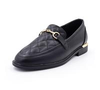 Cushion Walk Women's EEE Extra Wide Fit Black Faux Leather Loafers, Comfortable Slip-On Flat Shoes, Low Block Heel, Casual or Work Wear (4 UK, Black)