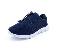 Cushion Walk Women's EEE Extra-Wide Fit Slip-On Bungee Memory Foam Trainers Gym Shoes (UK 7, Navy)