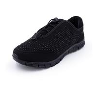 Cushion Walk Women's EEE Extra-Wide Fit Slip-On Bungee Memory Foam Trainers Gym Shoes (UK 8, Black)