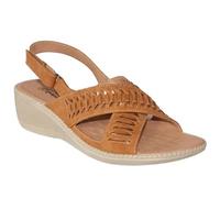 Cushion Walk Women's Lattice Slingback Sandals, Faux Leather Cross-Strap Design with Wedge Heel, Blue, Tan and Sage Green (Camel, UK Footwear Size System, Adult, Women, Numeric, Medium, 7)