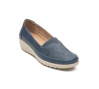 Cushion Walk Womens Slip-On Wedge Loafer, Dina, Closed Toe, Synthetic Upper, Casual Comfort Flat Shoe (Navy, UK Footwear Size System, Adult, Women, Numeric, Medium, 4)