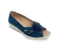 Cushion Walk Womens Wide Fit EEE Peep Toe Sandals Low Wedge Comfort Shoes Slip-On with Flower Detail Casual Summer (Navy, UK Footwear Size System, Adult, Women, Numeric, Wide, 4)