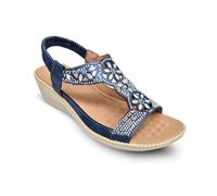 Cushion Walk Womens Wide Fit Wedge Sandals EEE Diamante Jewel Elasticated Slingback Massage Footbed Holiday Beach Summer Comfort Shoes (Navy, UK Footwear Size System, Adult, Women, Numeric, Wide, 5)