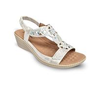 Cushion Walk Womens Wide Fit Wedge Sandals EEE Diamante Jewel Elasticated Slingback Massage Footbed Holiday Beach Summer Comfort Shoes (White, UK Footwear Size System, Adult, Women, Numeric, Wide, 7)