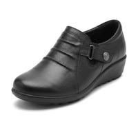 Cushion Walk Women's Wide Fitting EEE Fit Shoes, Ladies Lightweight Black Faux Leather Slip-on Flats, Casual, Work, Office, Comfort