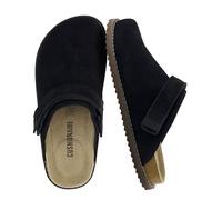 CUSHIONAIRE Boulder Women's Genuine Suede Clogs with Twist Strap Lightweight EVA Outsole Memory Foam Footbed Widths Available, Shammy Black, 8 UK