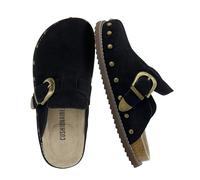 CUSHIONAIRE Bronco Slip On Mule Womens Shoes - Genuine Suede Leather Clogs with Adjustable Buckle and Studded Detailing, Stylish Fall Shoes for Women, Black, 9 UK
