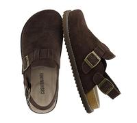 CUSHIONAIRE Brooklyn Suede Womens Slides- Comfortable Clog Mules with Adjustable Buckles - Summer Shoes for Women, Chocolate, 4 UK
