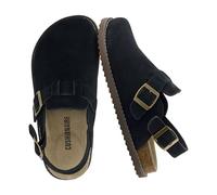 CUSHIONAIRE Brooklyn Suede Womens Slides- Comfortable Clog Mules with Adjustable Buckles - Summer Shoes for Women, Black Suede, 3 UK