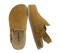 CUSHIONAIRE Brooklyn Women's Suede Clogs - Adjustable Slingback Clog Sandal with Buckle, Memory Foam, Wide Widths, Chestnut Suede, 9 Wide