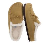 CUSHIONAIRE Cr enuine Leather Suede Womens Slippers Casual House Shoes, Sand, 7