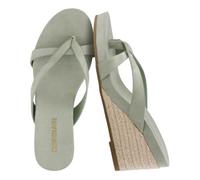 CUSHIONAIRE Ferry Espadrille Wedge Sandals for Women, Thong Platform Flip Flops with Cross Strap and Slip-On Design, Sage, 7.5