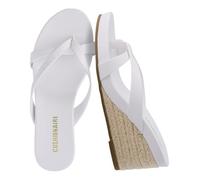 CUSHIONAIRE Ferry Espadrille Wedge Sandals for Women, Thong Platform Flip Flops with Cross Strap and Slip-On Design, Ivory, 10