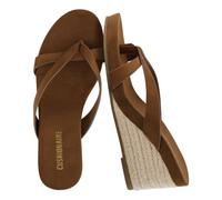 CUSHIONAIRE Ferry Espadrille Wedge Sandals for Women, Thong Platform Flip Flops with Cross Strap and Slip-On Design, Chocolate, 6