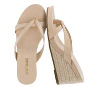 CUSHIONAIRE Ferry Espadrille Wedge Sandals for Women, Thong Platform Flip Flops with Cross Strap and Slip-On Design, Sand, 11