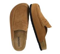 CUSHIONAIRE Fondu Genuine Leather Mule Clogs for Women, Comfortable Slip On Womens Shoes with Penny Strap Accent and Memory Foam Footbed, Cognac, 8