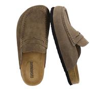 CUSHIONAIRE Fondu Genuine Leather Mule Clogs for Women, Comfortable Slip On Womens Shoes with Penny Strap Accent and Memory Foam Footbed, Taupe, 6.5