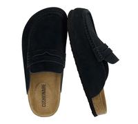 CUSHIONAIRE Fondu Genuine Leather Mule Clogs for Women, Comfortable Slip On Womens Shoes with Penny Strap Accent and Memory Foam Footbed, Black, 7.5