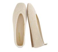 CUSHIONAIRE GILT Woven Ballet Flats for Women, Lightweight Knit Flats with Memory Foam, Arch Support and Pull On Tab, Cream, 8