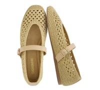 CUSHIONAIRE Graff Mary Jane Shoes for Women, Woven Ballet Flats with Adjustable Buckle Strap, Lightweight Slip On Shoes, Natural, 6.5