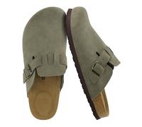 CUSHIONAIRE Haze Genuine Suede Leather Mens Clogs - Comfortable Slip On Potato Shoes for Men with Adjustable Buckle, Olive, 8 UK
