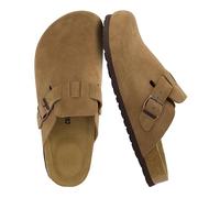 CUSHIONAIRE Haze Genuine Suede Leather Mens Clogs - Comfortable Slip On Potato Shoes for Men with Adjustable Buckle, Brown, 9 UK