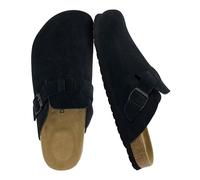 CUSHIONAIRE Haze Genuine Suede Leather Mens Clogs - Comfortable Slip On Potato Shoes for Men with Adjustable Buckle, Black, 7 UK