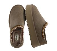 CUSHIONAIRE Kabuki Platform Boots Genuine Suede Fuzzy Mule Slippers for Women with Memory Foam | Indoor/Outdoor Womens Slippers | Wide Widths Available, Taupe Suede, 5.5 UK Wide