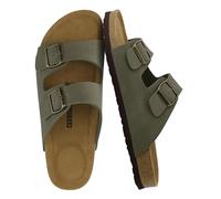 CUSHIONAIRE Lane Cork Footbed Mens Sandals, Adjustable Buckle Comfort Slides for Men, Genuine Leather Insole Summer Sandals Men Footwear, Olive, 9 UK