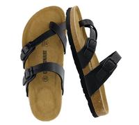 CUSHIONAIRE Luna Sandals for Women, Cork Footbed Womens Sandals for Summer Comfort with Adjustable Straps, Wide Width Available, Black Oily, 12